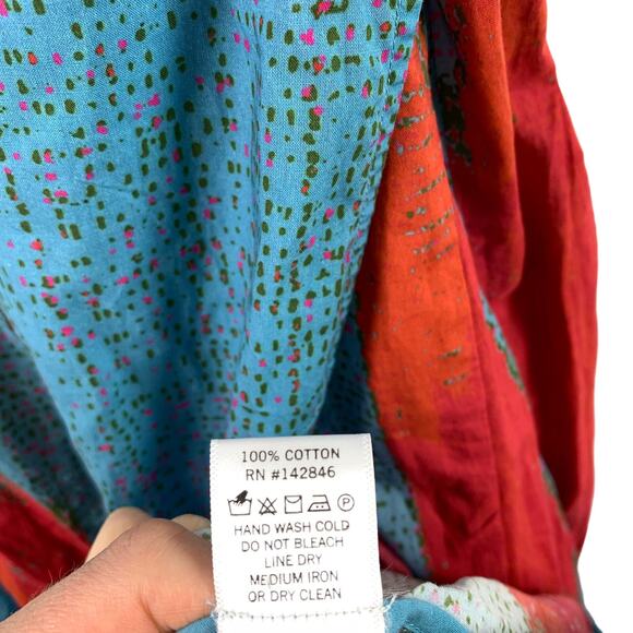 Rhode Fifi 100% Cotton Long Balloon Sleeve V-Neck Wrap Maxi Dress Ikat Medium - Picture 6 of 6